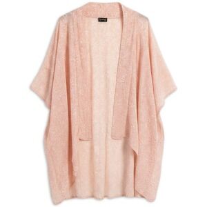 Symbology Kimono Coverup Womens OS Peachy Pink‎ Floral Rayon Open Front Boho